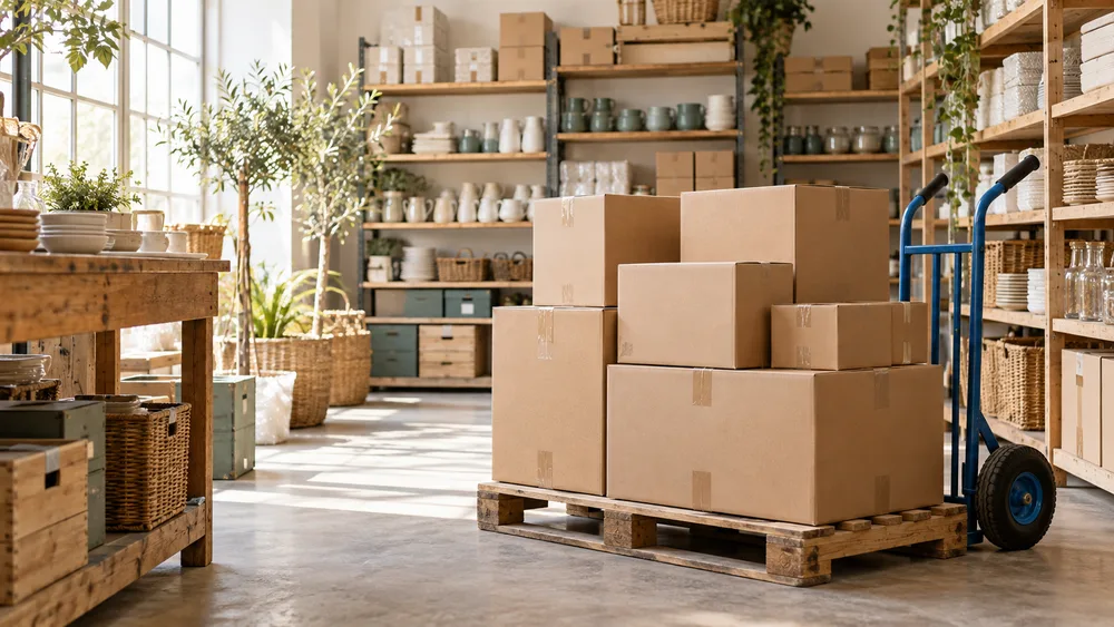 Boxes and a trolley prepared for collection