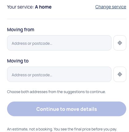 The PayAVan collection and delivery address fields